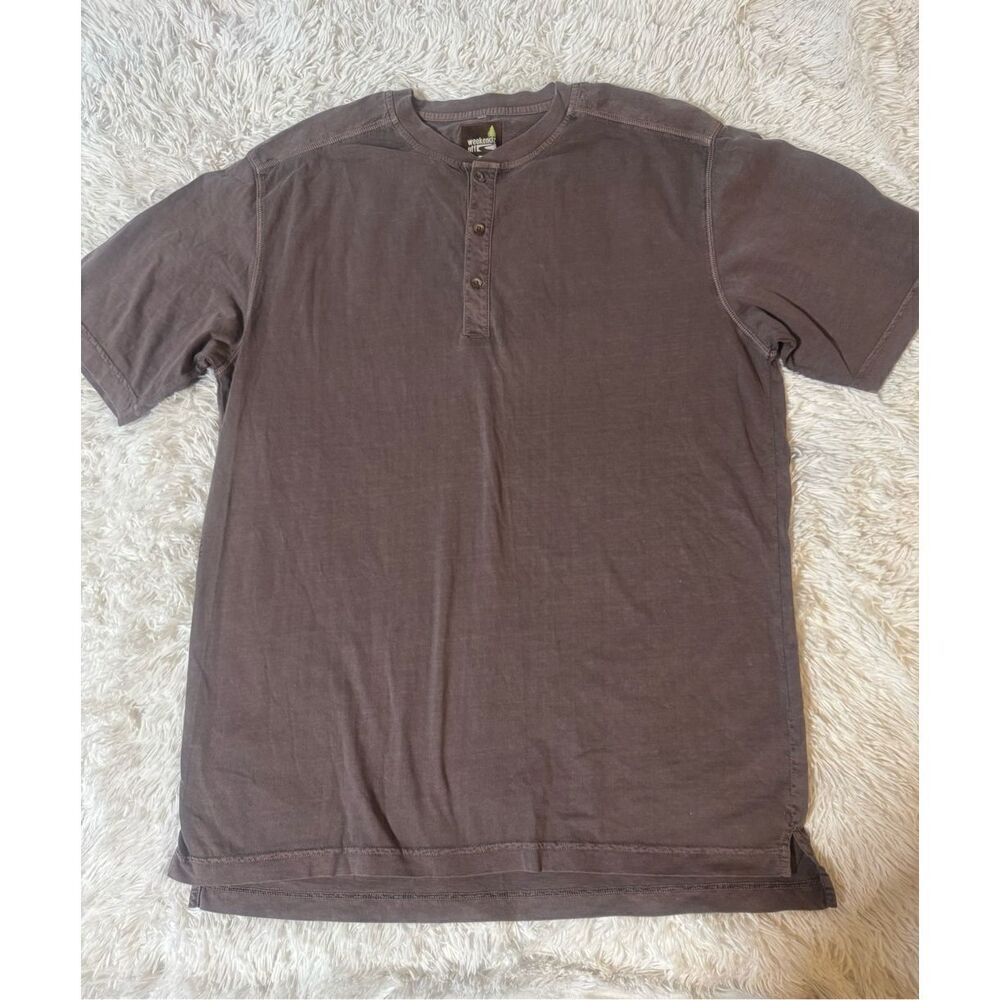 Weekendz off Men's short sleeve brown henley slub tee t-shirt L